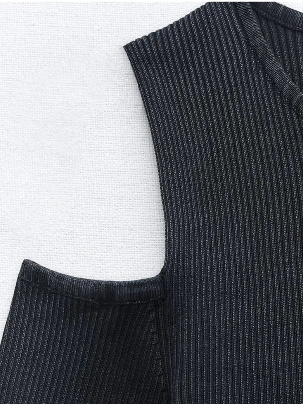 Zara Black Acid Wash Ribbed Cold-Shoulder Cutout Sweater - Picture 3 of 11